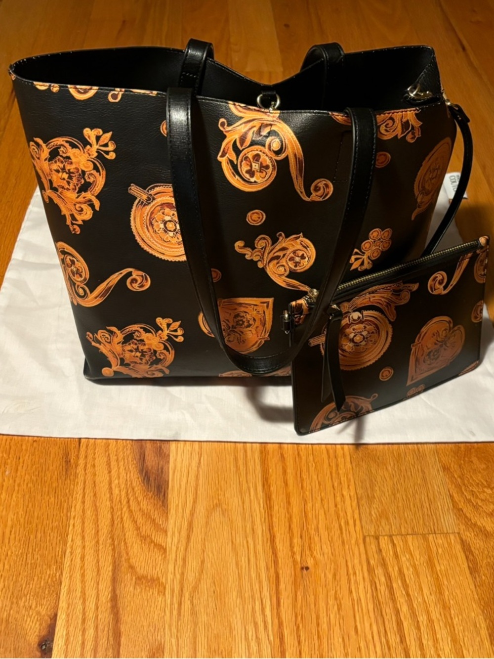 Versace Gold Hibiscus Black Leather Tote Bag 🔥